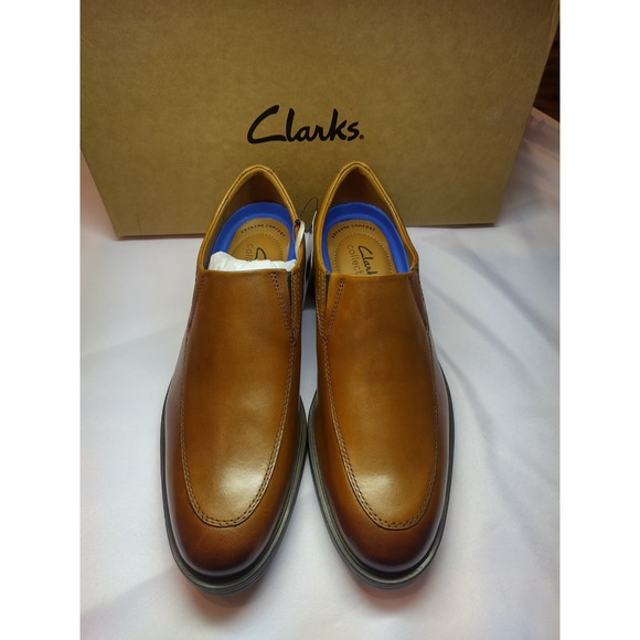 Clarks Whiddon Step Mens Dark Tan Leather Slip On Loafers Dress Shoes Size 7M - Picture 2 of 7